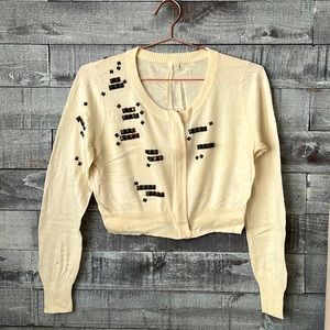 Rachel Roy cropped zipper cardigan studded L